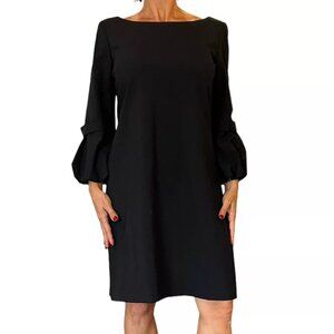 Elie Tahari Women Black Virgin Wool Puff 3/4 Sleeve Shift Mini Dress Size 6